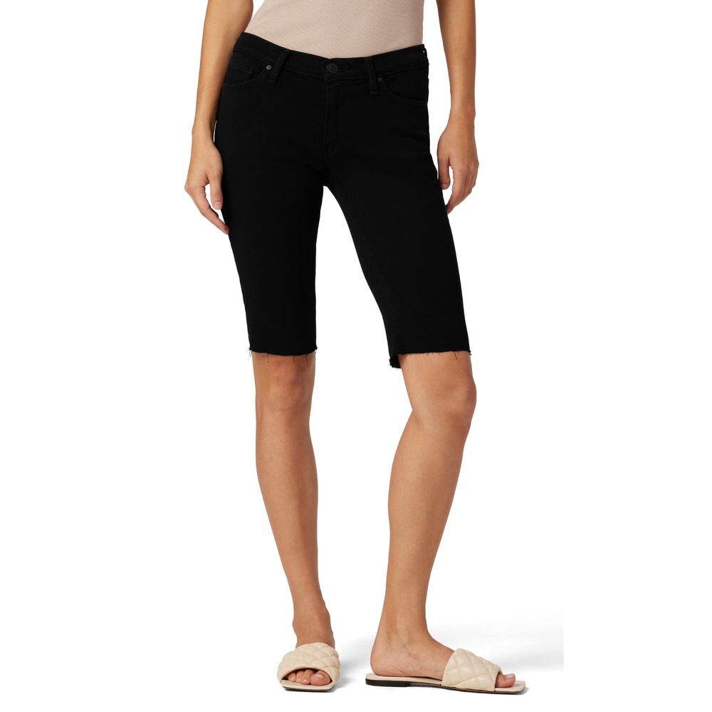 NWOT Hudson Jeans Womens Amelia Mid Rise Knee Short Black Denim Bermuda Size‎ 26